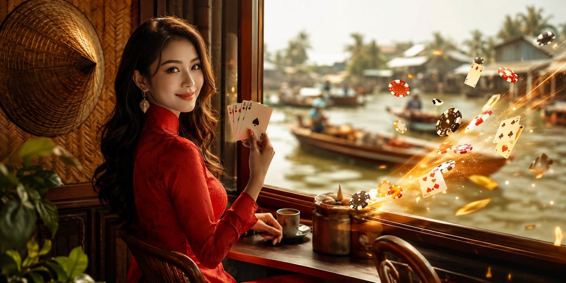 Người mặc áo dài chơi bài tại vùng sông Mekong – không khí truyền thống và hiện đại đan xen